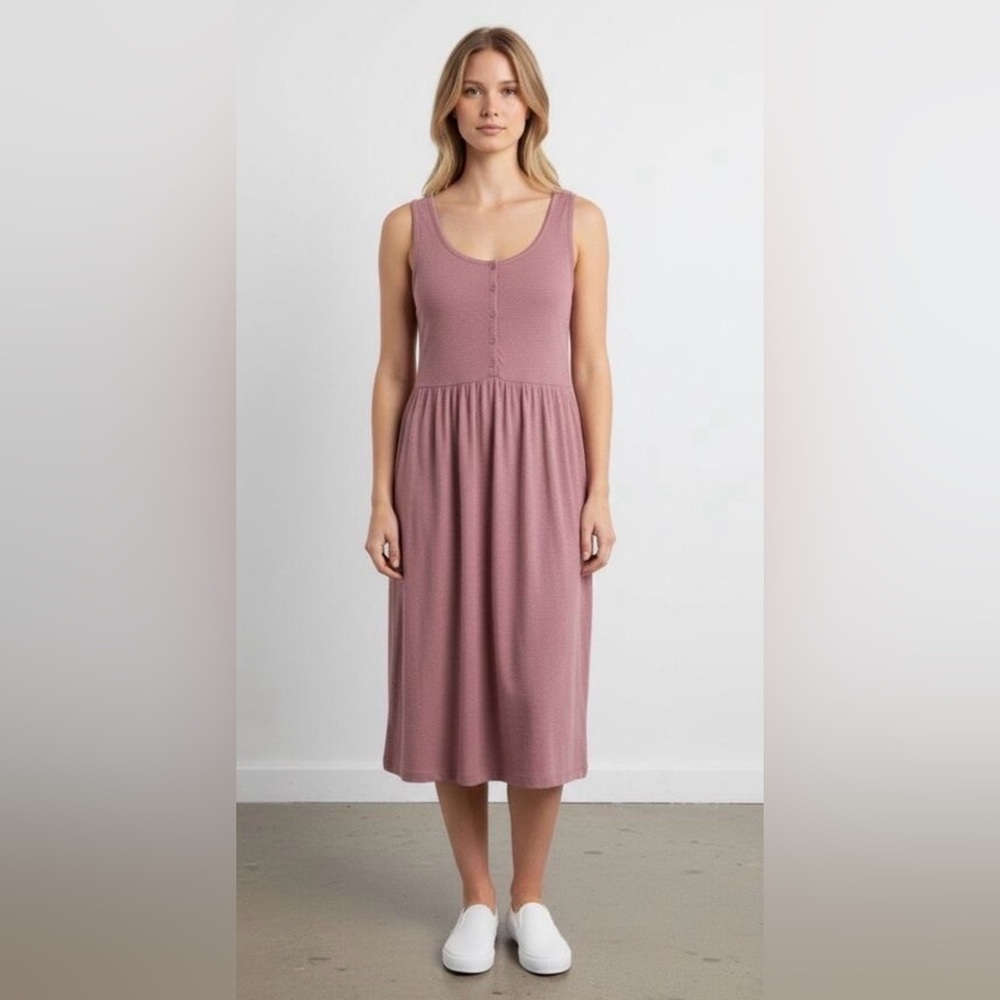Frye Women’s‎ Midi Tank Dress XXL Wistful Mauve Sleeveless Button Front Pockets